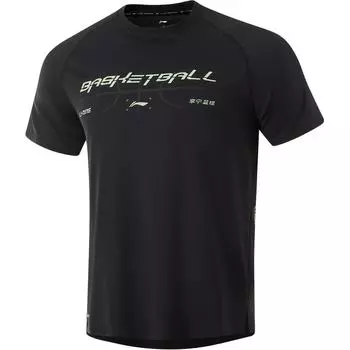 Li-Ning Professional Basketball Series Letter Round Neck Comfortable Breathable Versatile Short Sleeve T-Shirt Men Tops Black ATSU083-1 4XL