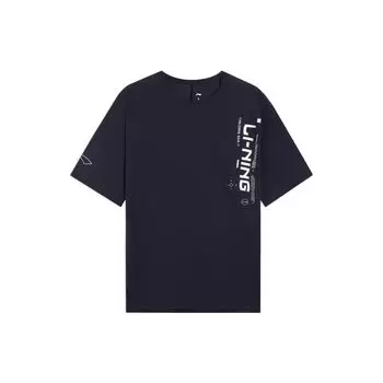 Li-Ning Футболка с логотипом профессиональной баскетбольной серии, однотонная, с круглым вырезом, спортивная, с коротким рукавом, мужская, черная ATSS363-1 L