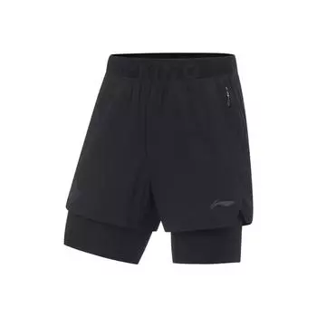 Li Ning Professional Basketball Series однотонные спортивные шорты 2 в 1 мужские шорты черные AAPT085-1 L