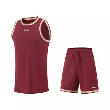 Li Ning Профессиональная баскетбольная серия Футболка с круглым вырезом в полоску Спортивный повседневный простой комплект шорт Баскетбольный комплект Мужской баскетбольный комплект Чжэцзян-Красный AATV001-13 S