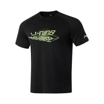 Li-Ning Профессиональная баскетбольная серия Спортивная повседневная простая однотонная футболка с надписью, с круглым вырезом, пуловер, с коротким рукавом, мужские топы, черный ATSU755-1 M