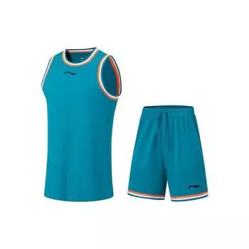 Li-Ning профессиональная баскетбольная серия с принтом логотипа, влагоотводящая баскетбольная форма, комплект мужской спортивной одежды, приливно-синий AATT001-14 L