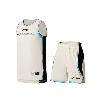 Li-Ning Professional Basketball Series дышащая майка без рукавов с эластичным поясом шорты баскетбольный комплект мужская спортивная одежда Cloud-White AATS001-2 M