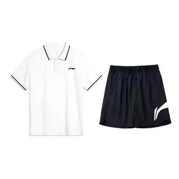 Li-Ning Простая однотонная футболка-поло с коротким рукавом Дышащая Удобная Универсальные шорты Повседневный спортивный костюм Костюм унисекс YPLV047-1+YKSV197-2 S