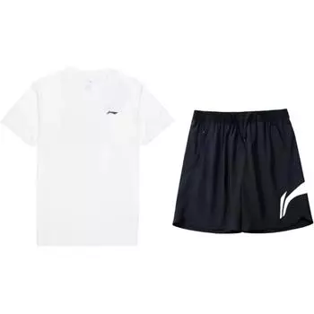 Li-Ning Простая Удобная Универсальная Футболка с Круглым Вырезом и Коротким Рукавом, Повседневный Спортивный Костюм, Унисекс, Топы YTST081-2+YKSV197-2 L