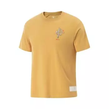 Li Ning Простая универсальная футболка с круглым вырезом и принтом букв, дышащая футболка с коротким рукавом, мужской топ, имбирно-желтый AHSVA35-2 M