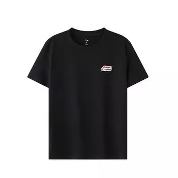 Li-Ning Простая вышитая буква логотипа с круглым вырезом повседневная футболка мужские топы черный ATST639-1 S