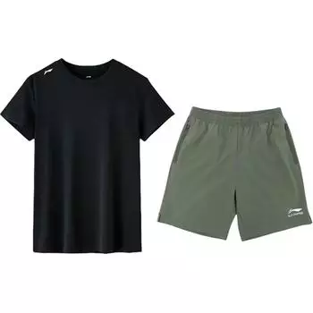 Li-Ning Простой Быстросохнущий Дышащий Универсальный С круглым вырезом Короткий рукав Удобные Брюки до колена Повседневный Спортивный костюм ATSV597-2+YKSV147-1 S