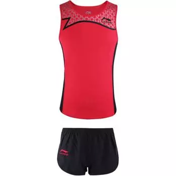 Li-Ning Простой Быстросохнущий Влагоотводящий Удобный Дышащий Повседневный Спортивный Костюм с Круглым Вырезом Унисекс Спортивная Одежда Черный Красный ADLG009-1 M