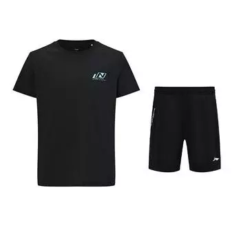 Li Ning Простой Дышащий Прохладный Круглый Вырез Короткий Рукав Универсальный Прямой Крой Разрез Быстросохнущие Шорты Повседневный Спортивный Костюм ATSV607-1+AAPU133-1 M