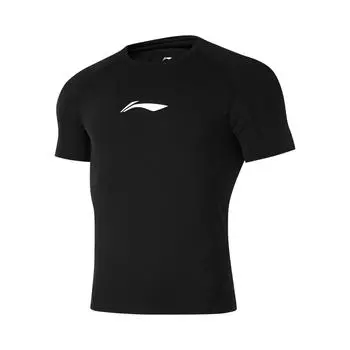 Li-Ning Простой логотип круглый вырез свитер короткий рукав фитнес рубашка мужские топы черный AUDU049-1 M