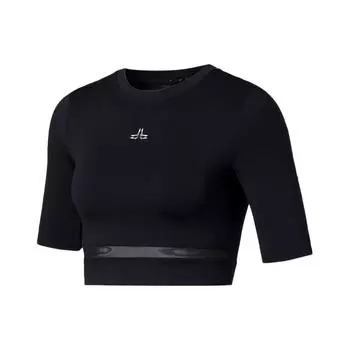 Li Ning Простой принт логотипа круглый вырез короткий рукав фитнес-топ женские топы черный AUDS090-6 XL