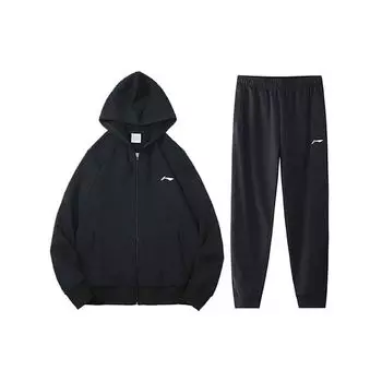 Li Ning прямой костюм весна-осень мужской костюм черный AWDS421-1+AKLS423-1 S