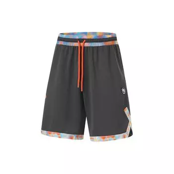 Li-Ning Прямые спортивные шорты с цветными блоками и буквами со средней талией и шнурком, мужские штаны обсидианово-серого цвета AAPU111-2 L