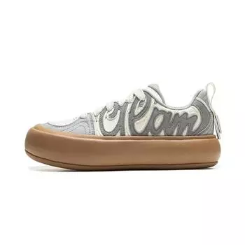 Li Ning Puff Platform Модные Универсальные Износостойкие Нескользящие Низкие Кеды Женские кроссовки Серо-бежевый AZGU068-1 35