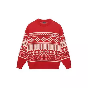 Li-Ning Пуловер с длинным рукавом и круглым вырезом, свитер с геометрическим узором, унисекс, свитер Bull-Red AMBS145-3 XL