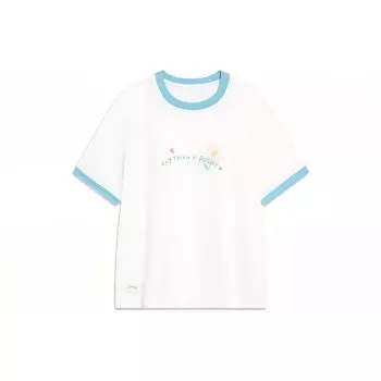 Li-Ning Пуловер с круглым вырезом и буквами с цветными блоками, футболка с короткими рукавами, женские топы, кремовый AHST488-1 L