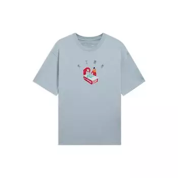 Li-Ning Пуловер с круглым вырезом и коротким рукавом с мультяшным текстовым узором, мужские топы, синий AHSS333-6 L