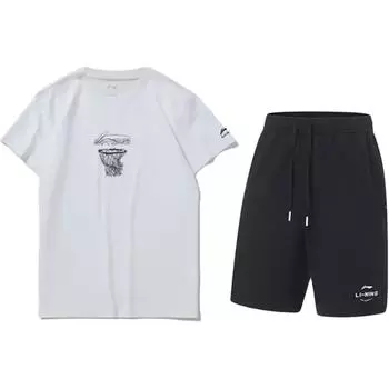 Li Ning Пуловер с круглым вырезом с принтом Баскетбольный Простой Модный Удобный Универсальный Повседневный Спортивный костюм Унисекс костюм AHST467-1+AKST543-3 S