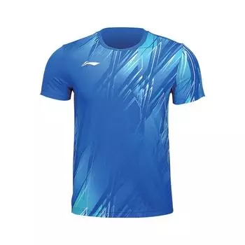 Li-Ning Пуловер с круглым вырезом с градиентным логотипом, рубашка для бадминтона, унисекс, топы, кристально-синий AAYU149-4