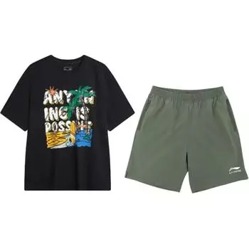 Li Ning Пуловер с круглым вырезом с принтом букв Модный Крутой Удобный Повседневный Спортивный костюм Унисекс костюм AHSU707-1+YKSV147-1 S