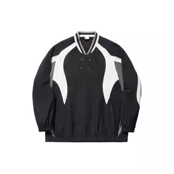 Li Ning Пуловер спортивный свободный с колор-блоком и надписью, мужской свитшот, черный/дымчато-серый ATLU035-2 S