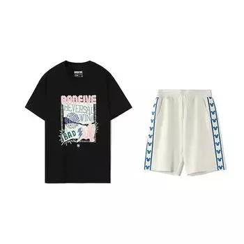 Li Ning Пуловер свободного кроя с принтом, с коротким рукавом, модные удобные шорты, повседневный спортивный костюм, унисекс, спортивная одежда AHSU979-1+YKSV129-1 S