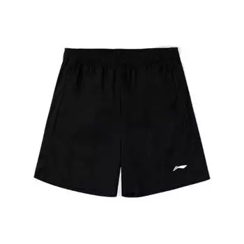 Li-Ning Чистые цветные повседневные шорты с логотипом и высокой талией на шнуровке, мужские брюки черного цвета AAPT697-1 L