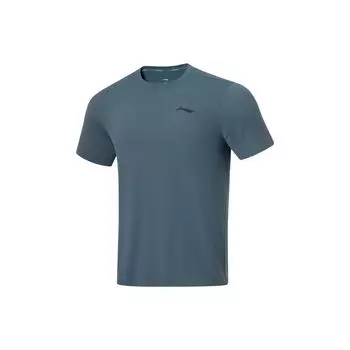Li-Ning Pure Color Logo Пуловер с круглым вырезом и короткими рукавами Футболка Мужские топы Сумеречный зеленый ATST077-6 M