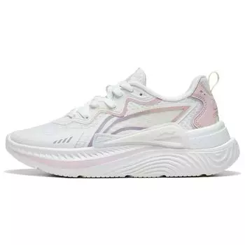 Li Ning Qing You Ткань Синтетическая Кожа Нескользящая Износостойкая Низкая Спортивная Повседневная Обувь Женские Кроссовки Белый Розовый AGLT058-4 36
