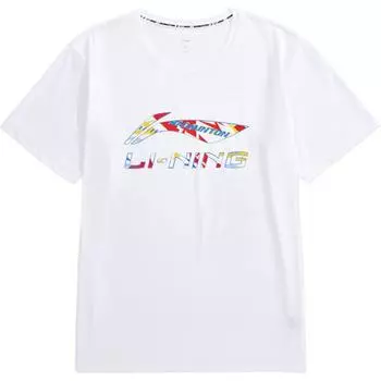 Li-Ning Быстросохнущая повседневная свободная футболка для бадминтона с короткими рукавами, топы унисекс, белые ATSU833-2 2XL