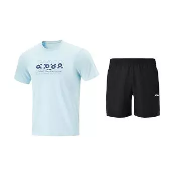 Li-Ning Quick-Dry Printed Pullover Round Neck Short Sleeve T-Shirt And Simple Stylish Shorts Casual Sports Set Unisex Sports Set AHSV103-2+AKSU789-3 3XL
