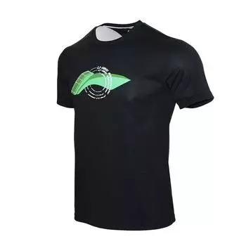 Li-Ning Quick-Dry Round Neck Pullover Breathable Sweat-Absorbing Sports Training Shirt Professional Competition Short Sleeve Badminton Shirt AHSSC03-1 L