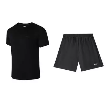 Li-Ning Quick-Dry Running Moisture-Wicking Comfortable Fashion Fitness Leisure Sports Suit Men suit ATSU819-1+AKSU923-1 L