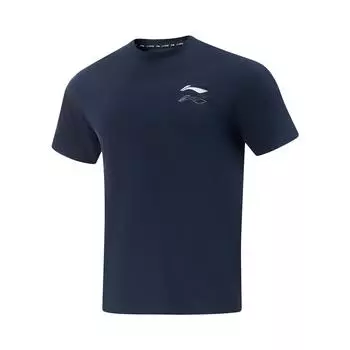 Li-Ning Quick-Dry Simple Letter Logo Print Comfortable Round Neck Short Sleeve T-Shirt Men Tops Navy-Blue ATSV399-10 S