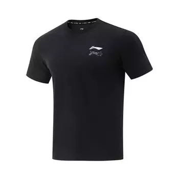 Li-Ning Quick-Dry Simple Letter Logo Print Comfortable Round Neck Short Sleeve T-Shirt Men Tops Black ATSV399-7 S