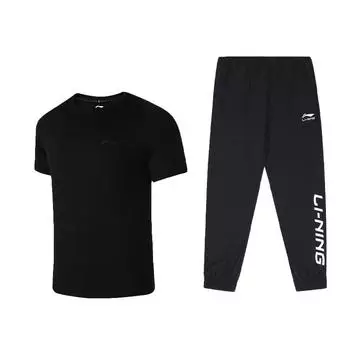 Li-Ning Quick-Dry Summer Fitness Running Lightweight T-Shirt Casual Sports Suit Men Tops ATSU819-1+AYKU909-1 S