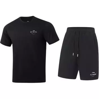 Li-Ning Quick-Drying Breathable Simple Round Neck Pullover Short Sleeve Comfortable Versatile Five-Point Pants Casual Sports Suit ATSU817-1+AKST543-3 M