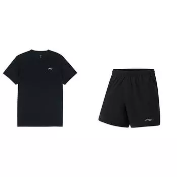 Li-Ning Quick-Drying Breathable Stretch Training Woven Fitness Leisure Sports Suit Unisex suit ATSS463-1+AKSU679-1 S