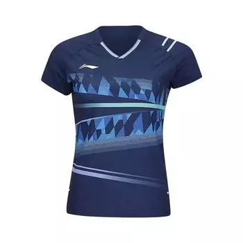 Li-Ning Quick-Drying Breathable V-Neck Short Sleeve T-Shirt Women Tops Deep-Navy AAYU132-4 XL