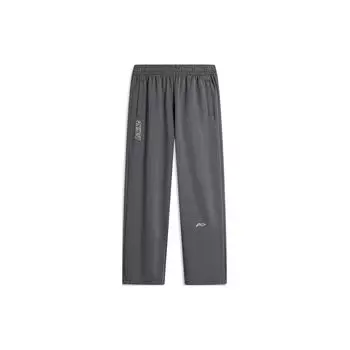 Li-Ning Quick-Drying Cool Lightweight Printed Elastic Waist Fashion Casual Straight Leg Knitted Sports Pants Men pants Black Pine-Grey AKLU703-3 S