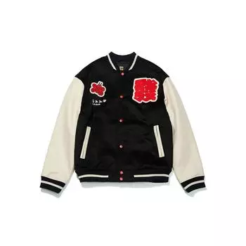 Li-Ning Rabbit Year Prosperity Collection, свободная бейсбольная куртка с вышивкой «Кролик-бабочка», мужская верхняя одежда, черный AJMT003-3 L