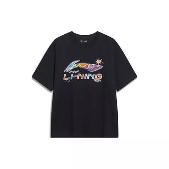 Li-Ning Расписанный вручную большой логотип с принтом свободная удобная универсальная футболка с коротким рукавом мужские топы черного цвета AHSU745-1 M
