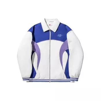 Li Ning Reignite Series Color Block хлопковая куртка с длинным рукавом на молнии с воротником-молнией, куртка унисекс, кремово-белая, фиолетово-синяя AJMU045-2 L