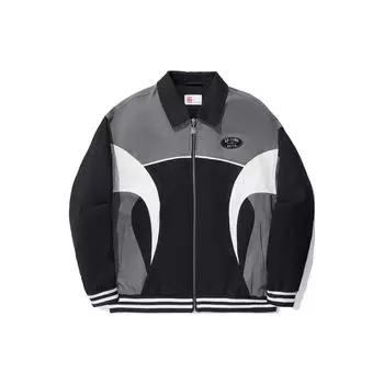 Li Ning Reignite Series Цветной блок Застежка-молния Воротник Длинный рукав Хлопковая куртка Мужская куртка Черный Серый AJMU045-1 S