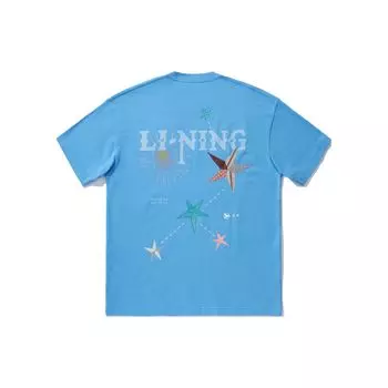 Li Ning Reignite Series Футболка с принтом звезд, круглым вырезом, повседневная, с коротким рукавом, унисекс, футболки, масляно-синий AHSU245-3 XL