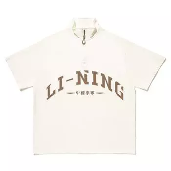 Li Ning Reignite Series Футболка с принтом букв, свободная, повседневная, спортивная, с коротким рукавом, унисекс, топы, молочно-белый, ATSU095-1 M