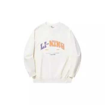 Li Ning Reignite Series Logo Print Loose Comfortable Sweatshirt Unisex sweatshirt Off-White AWDU343-1 S