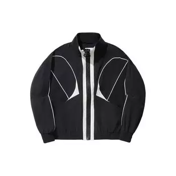 Li Ning Reignite Series Pattern Print Светоотражающие полосы Свободная спортивная ветровка Женская верхняя одежда Черный AFDU266-1 S