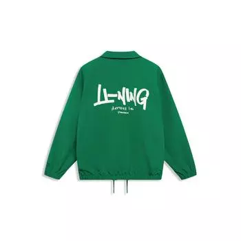 Li-Ning Ретро Американский буквенный принт повседневная куртка с отложным воротником мужские куртки сосново-зеленый AJDT499-2 XL